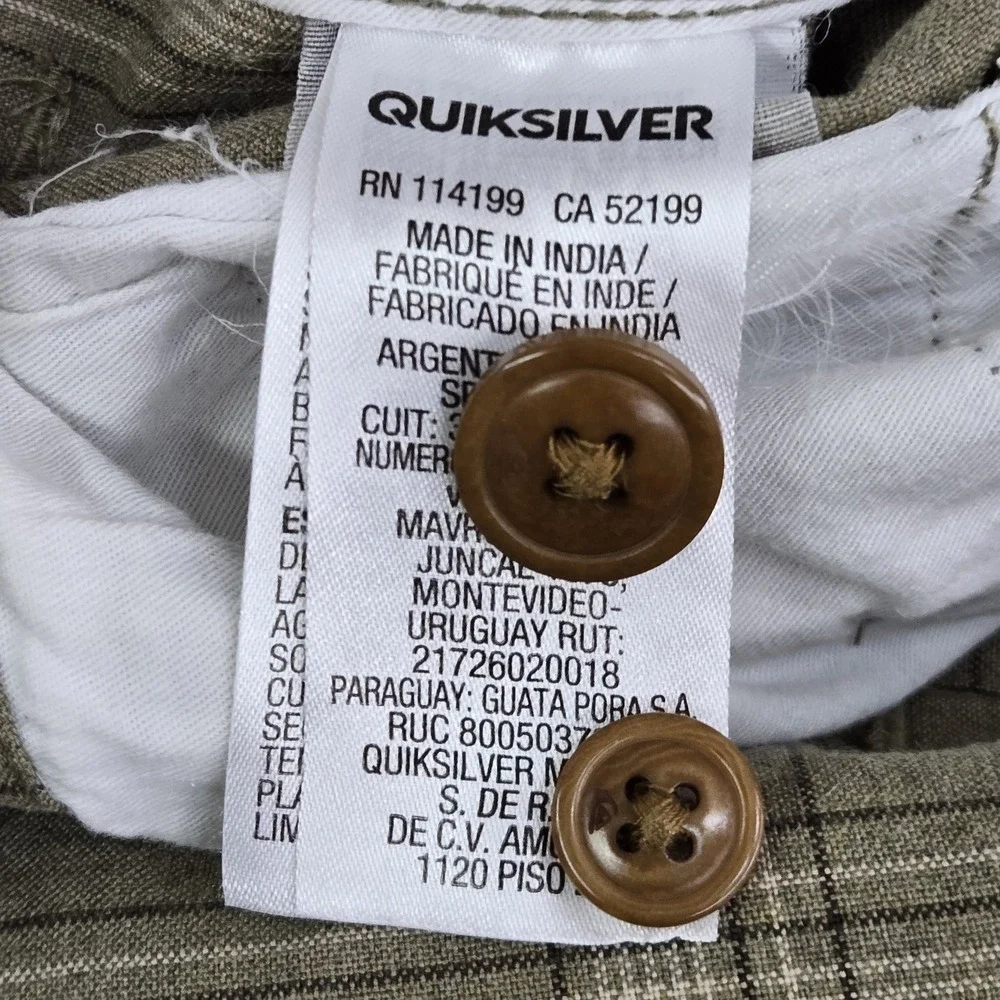Quiksilver Men Shorts 33 Brown Plaid‎ Chino Button 9
